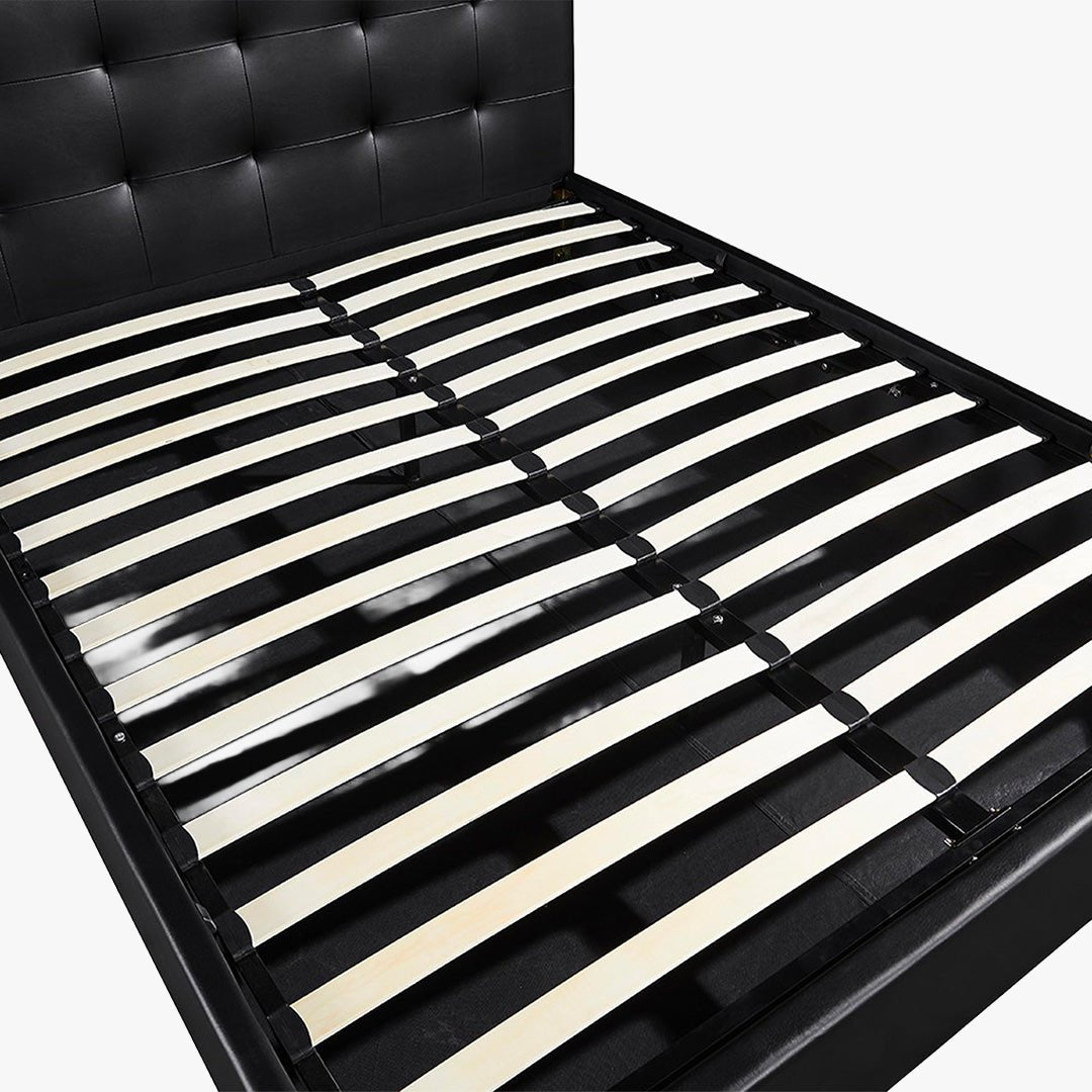 PORTO Lit double en simili cuir noir avec coffre 160x200 cm - Lits - Mobilier Deco