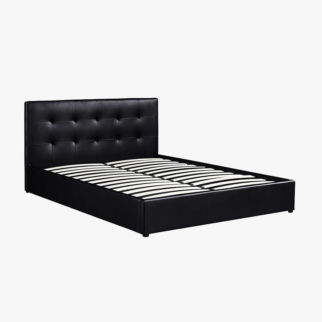 PORTO Lit double en simili cuir noir avec coffre 160x200 cm - Lits - Mobilier Deco