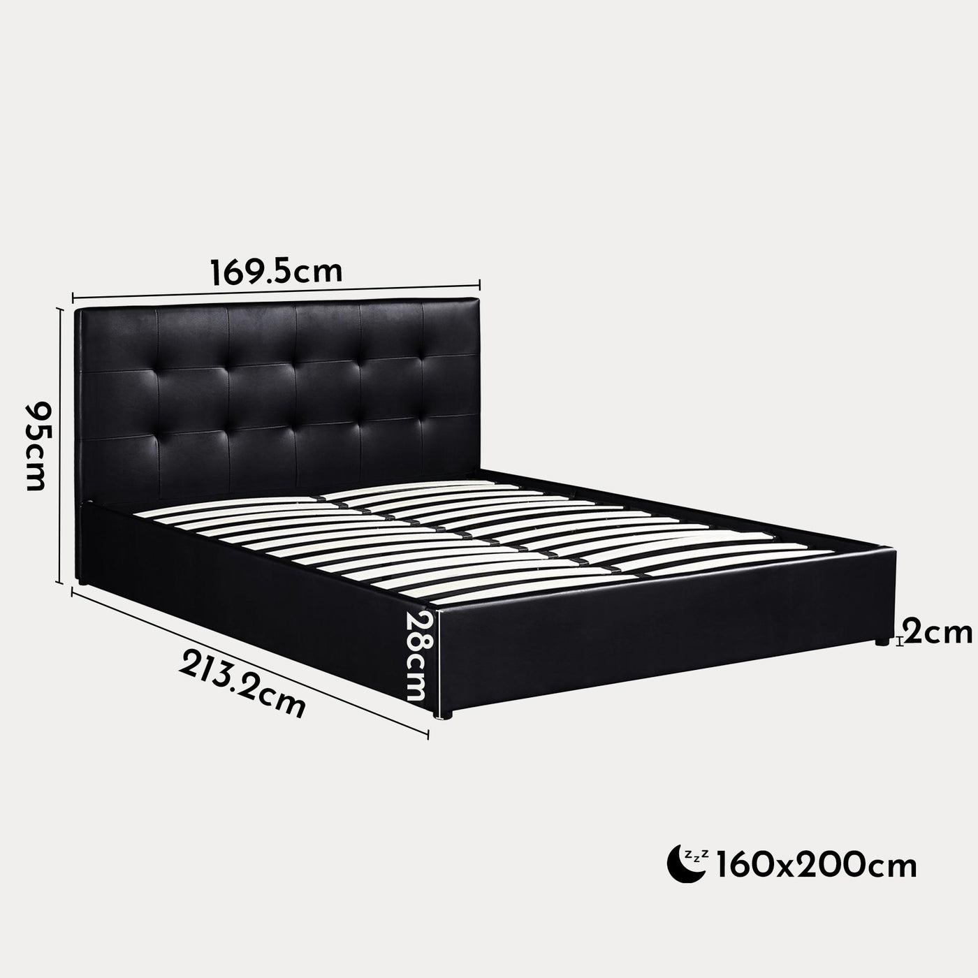 PORTO Lit double en simili cuir noir avec coffre 160x200 cm - Lits - Mobilier Deco