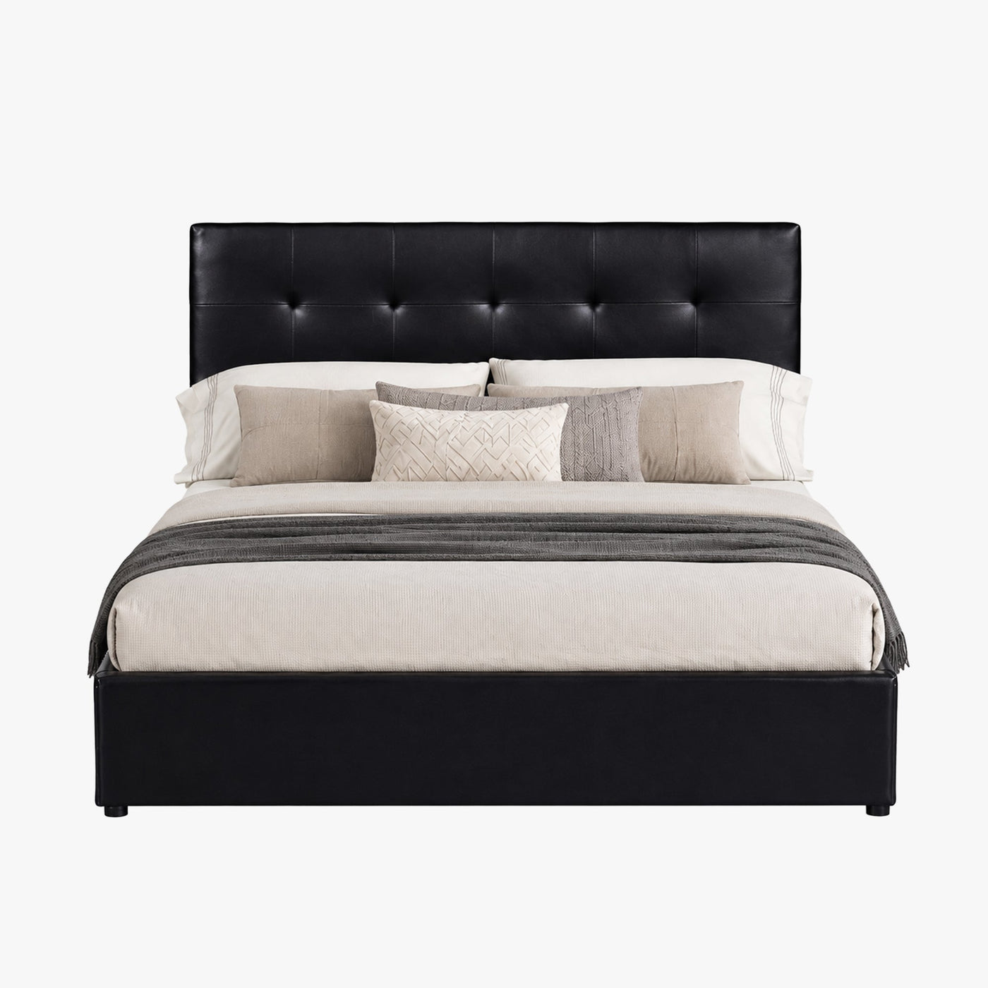 PORTO Lit double en simili cuir noir avec coffre 160x200 cm - Lits - Mobilier Deco