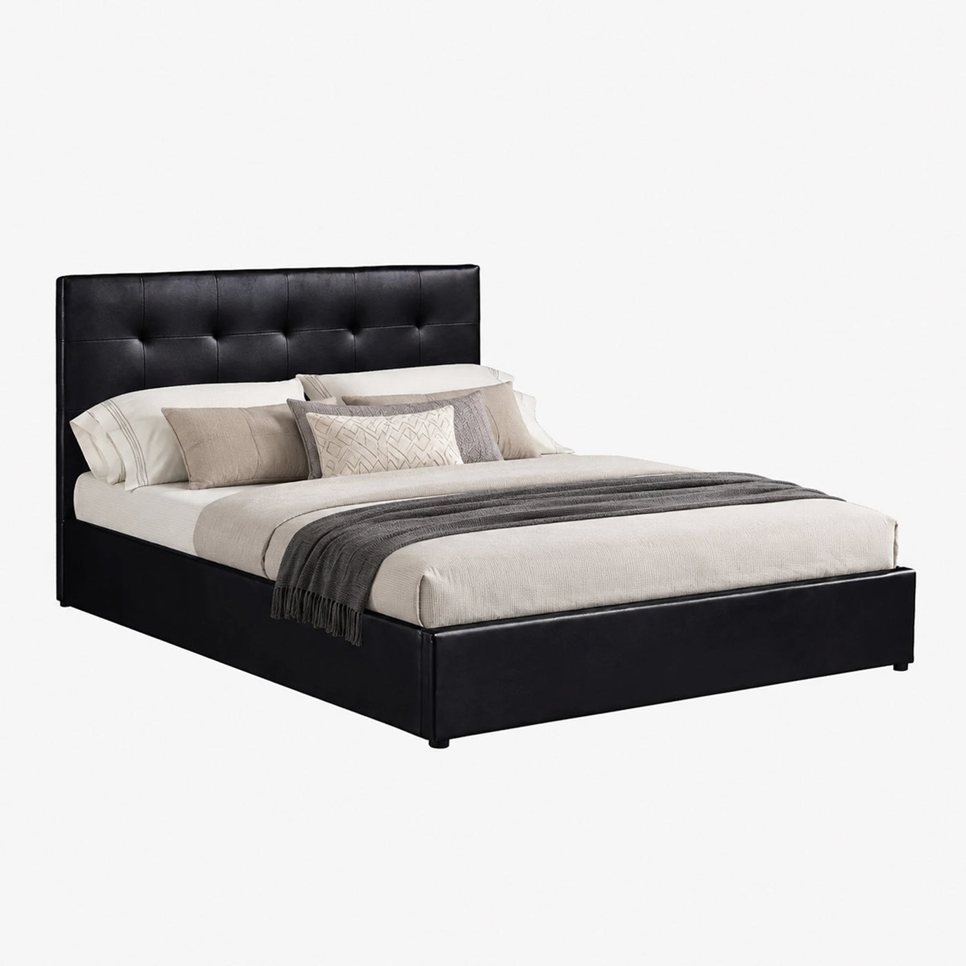 PORTO Lit double en simili cuir noir avec coffre 160x200 cm - Lits - Mobilier Deco