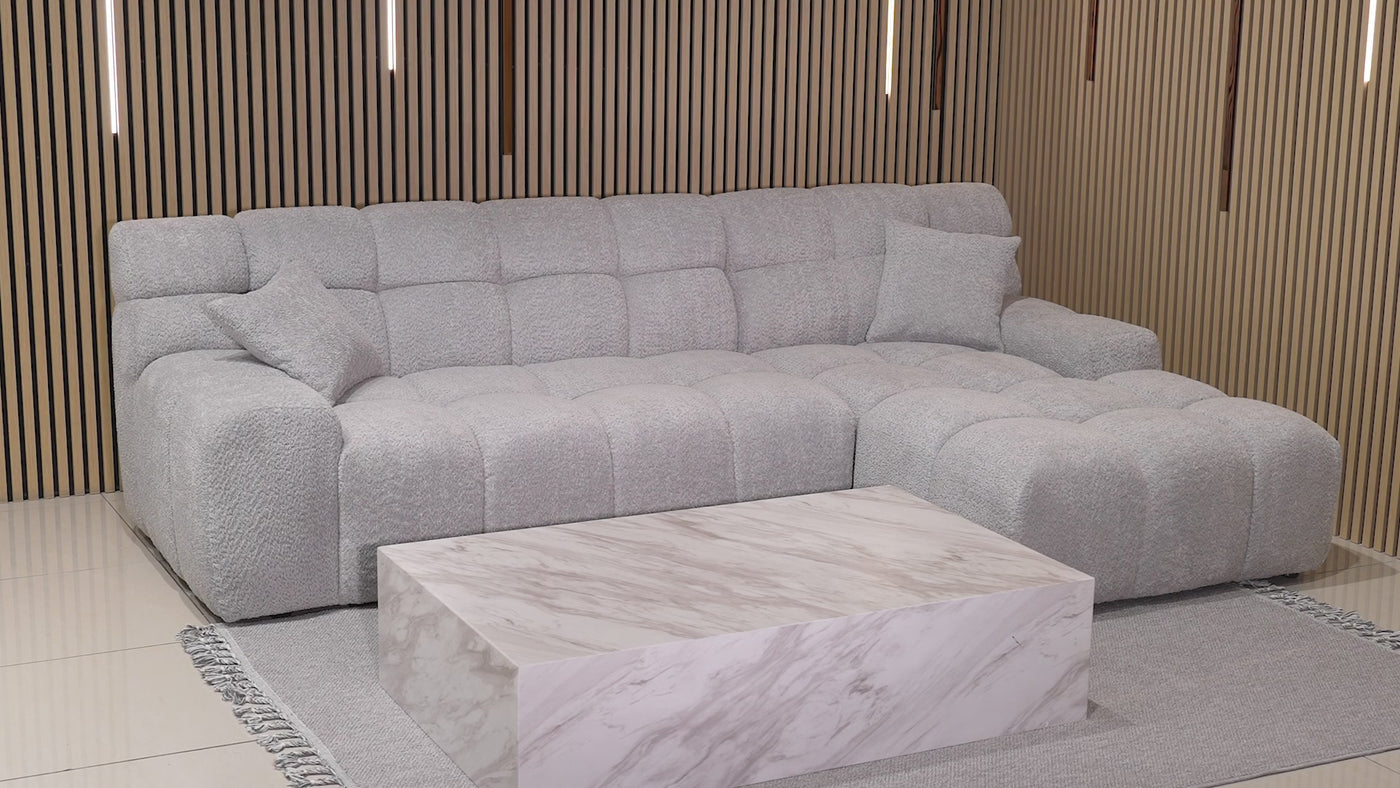 SERENA Canapé d'angle tissu bouclette orange - Angle droit
