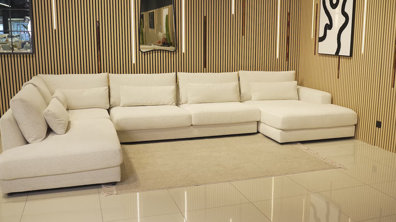 HILONA U Canapé panoramique tissu beige - Angle droit