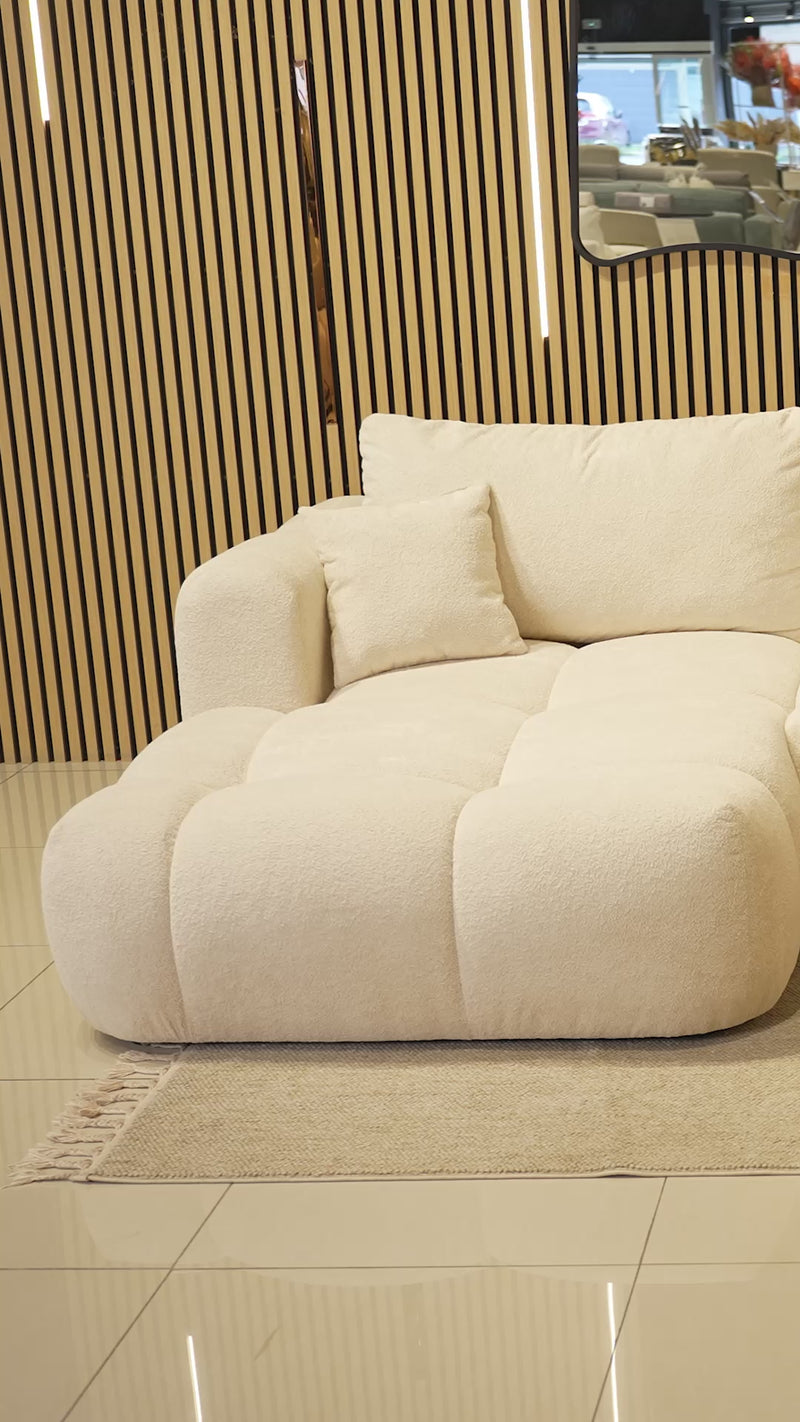 CLOUD Canapé d'angle convertible en tissu bouclette beige - Angle gauche