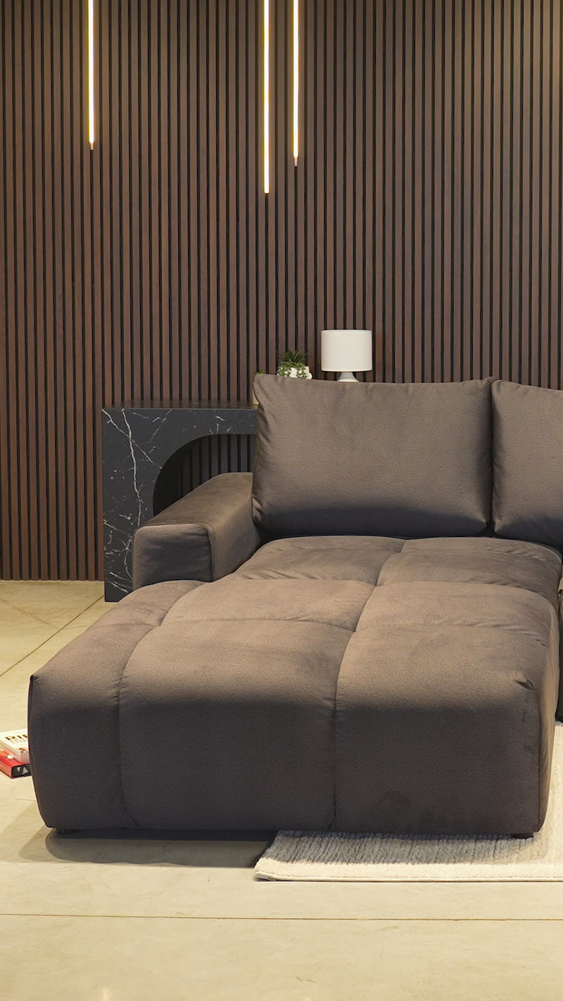 LYGIE Canapé d'angle convertible avec coffre en velours beige - Angle gauche