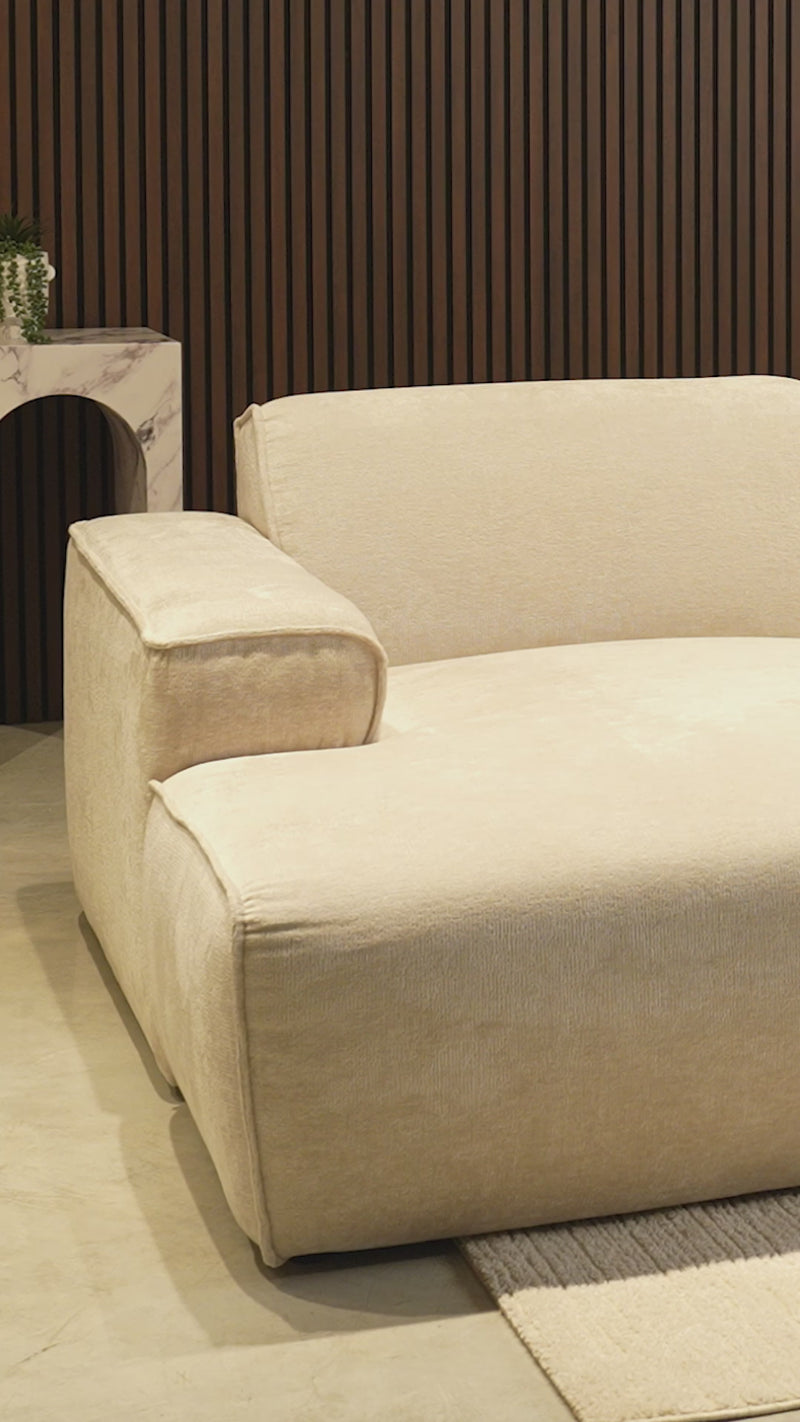 GIULIA Canapé d'angle en tissu beige - Angle droit