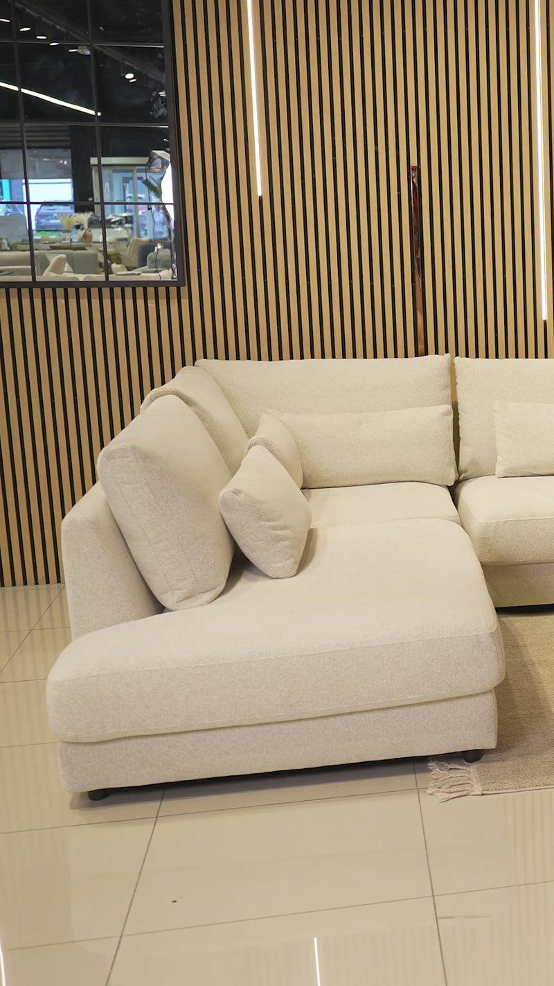HILONA U Canapé panoramique tissu beige - Angle gauche