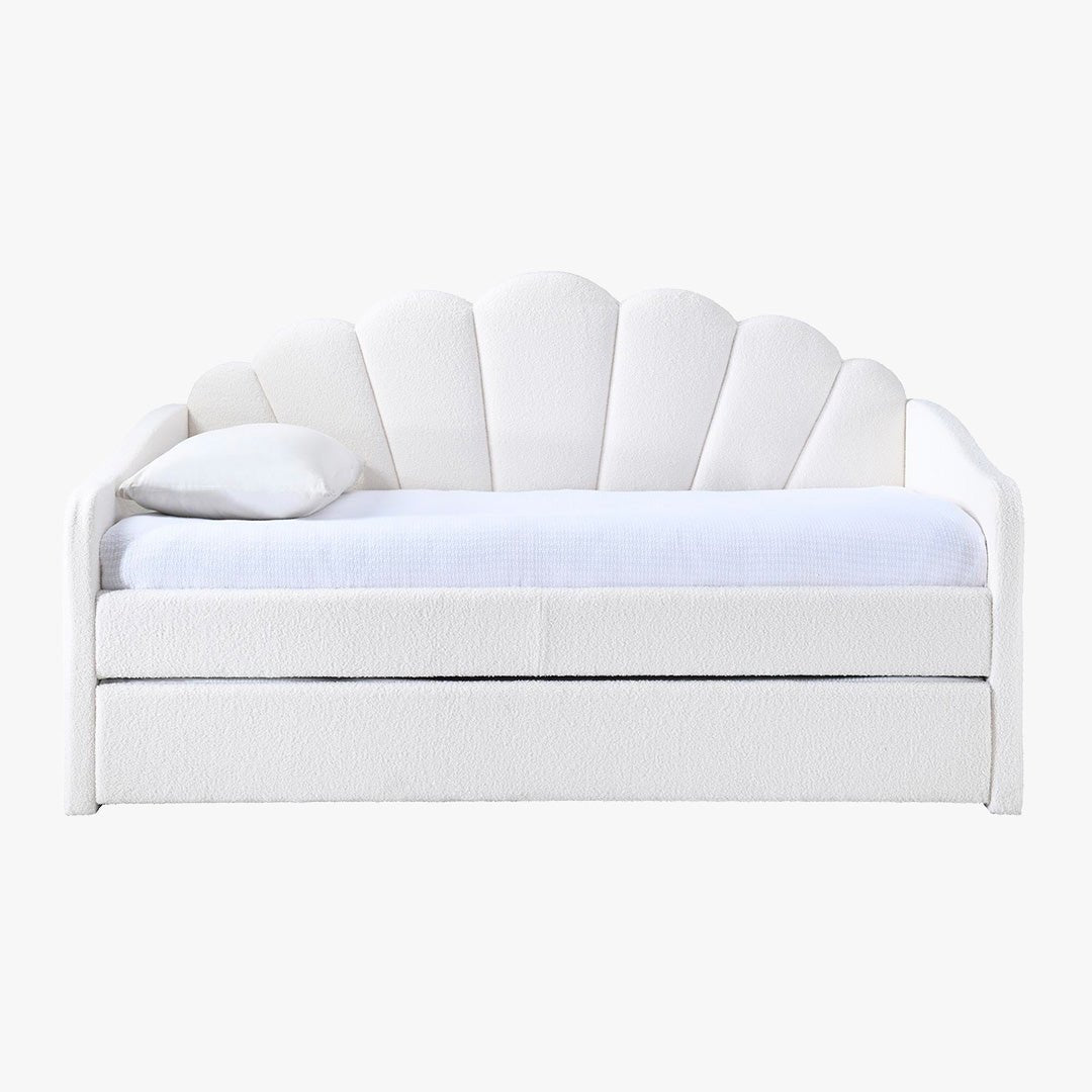 QUEEN Lit gigogne en tissu bouclette blanc écru 90x190 cm - Lit enfant - Mobilier Deco