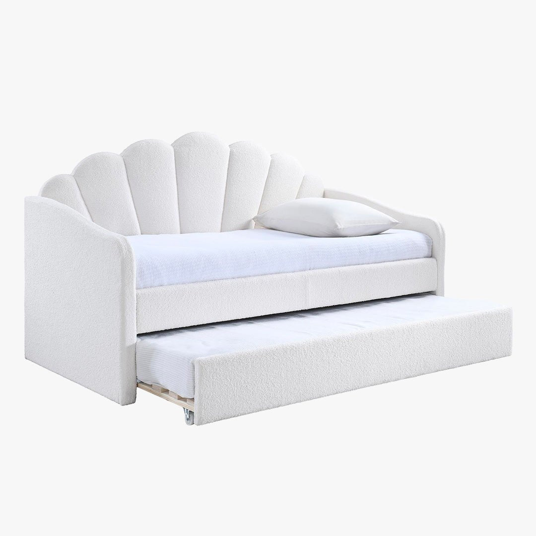 QUEEN Lit gigogne en tissu bouclette blanc écru 90x190 cm - Lit enfant - Mobilier Deco