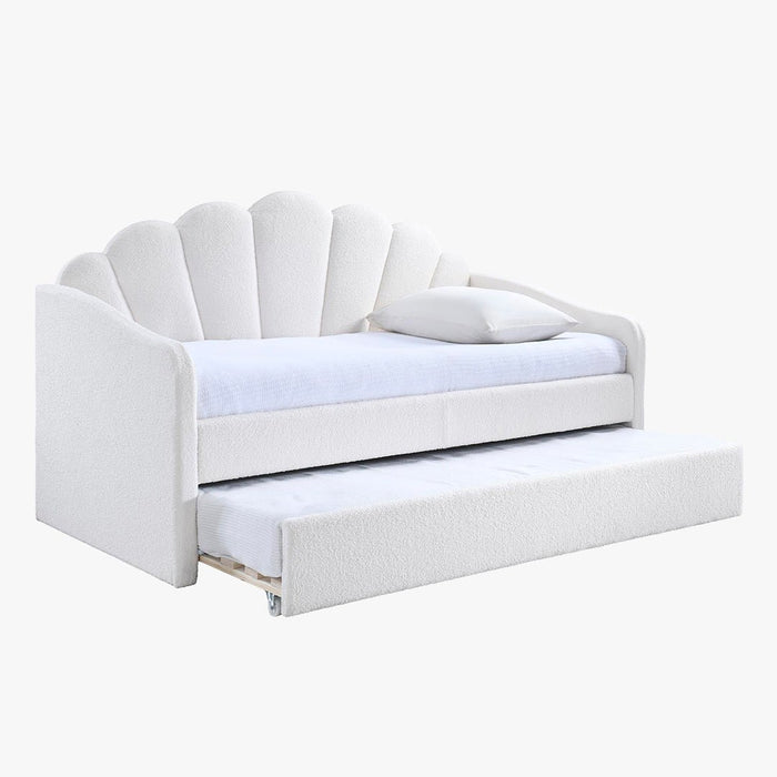 QUEEN Lit gigogne en tissu bouclette blanc écru 90x190 cm