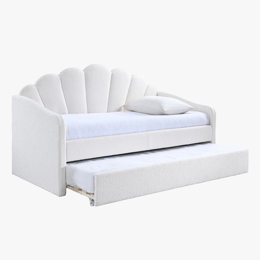 QUEEN Lit gigogne en tissu bouclette blanc écru 90x190 cm — aperçu vidéo
