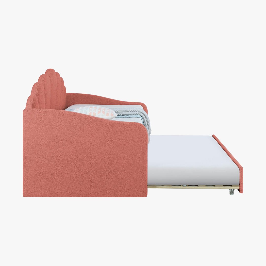 QUEEN Lit gigogne en tissu bouclette rose 90x190 cm - Lit enfant - Mobilier Deco