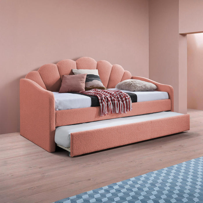 QUEEN Lit gigogne en tissu bouclette rose 90x190 cm – Lit enfant Mobilier Deco