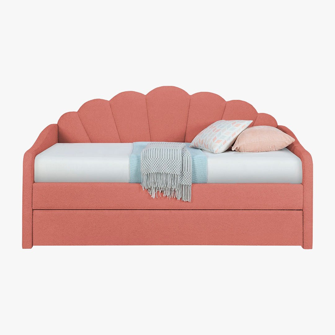 QUEEN Lit gigogne en tissu bouclette rose 90x190 cm - Lit enfant - Mobilier Deco