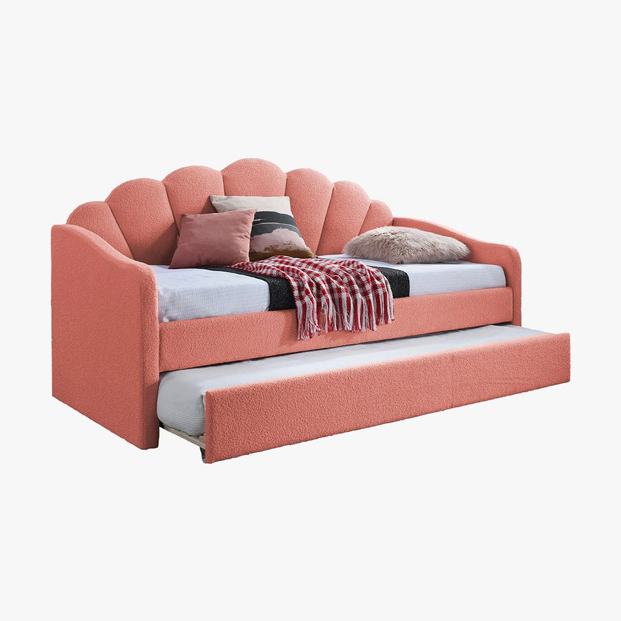 QUEEN Lit gigogne en tissu bouclette rose 90x190 cm — aperçu vidéo