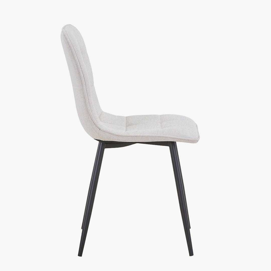 RANA Lot de 4 chaises en tissu blanc écru pieds en métal noir - Chaise de repas - Mobilier Deco