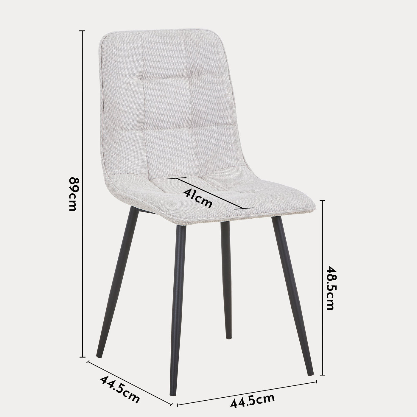 RANA Lot de 4 chaises en tissu blanc écru pieds en métal noir - Chaise de repas - Mobilier Deco