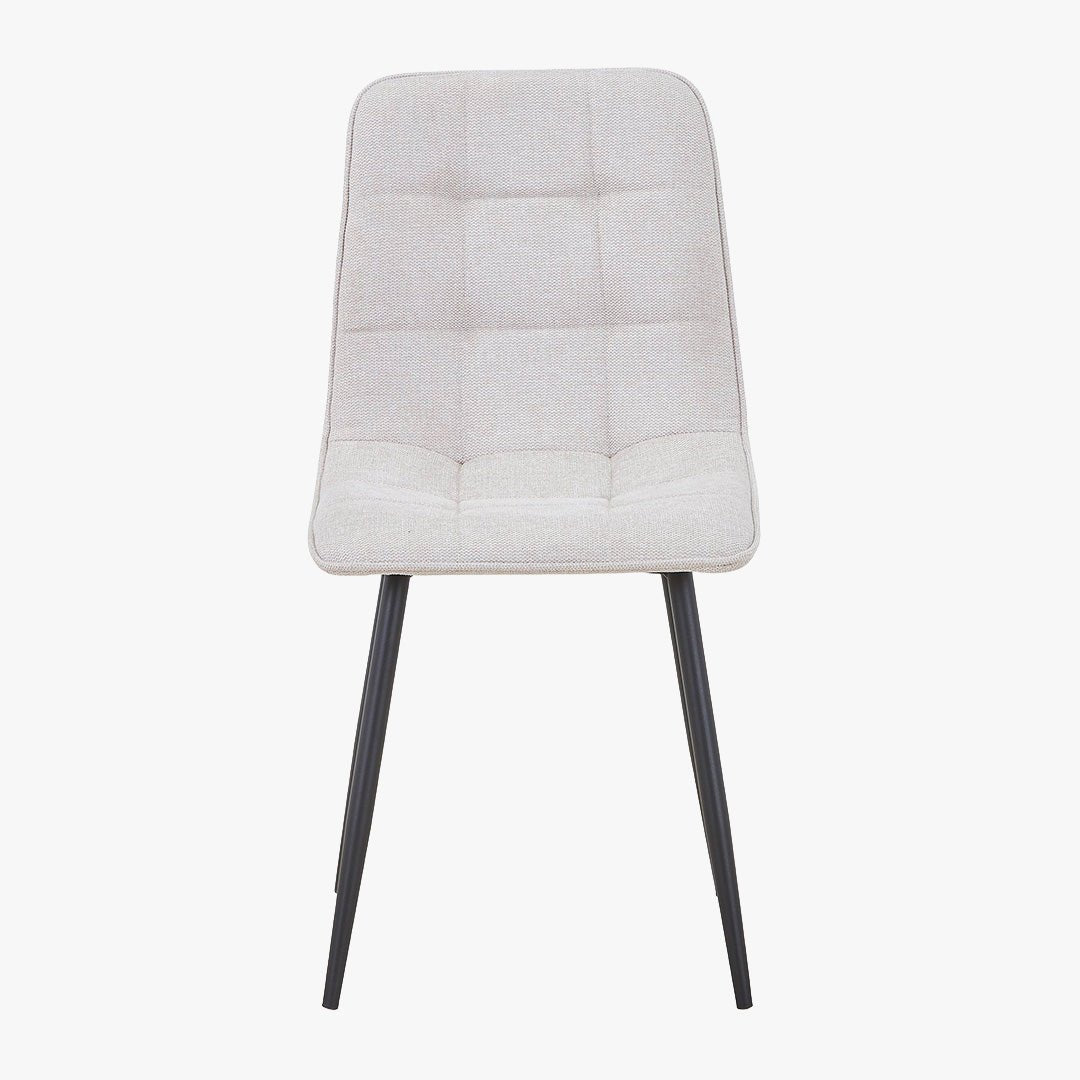 RANA Lot de 4 chaises en tissu blanc écru pieds en métal noir - Chaise de repas - Mobilier Deco