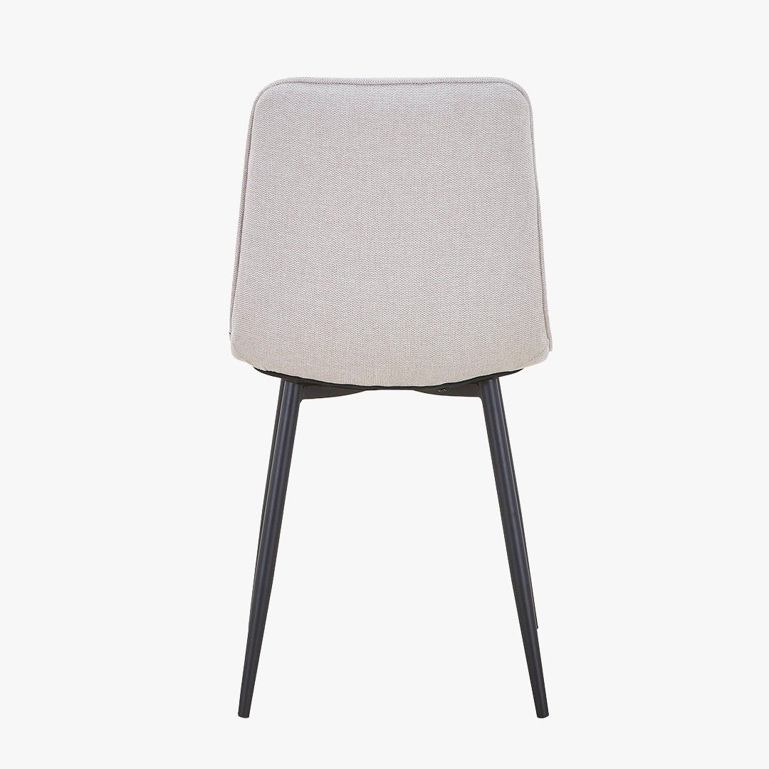 RANA Lot de 4 chaises en tissu blanc écru pieds en métal noir - Chaise de repas - Mobilier Deco