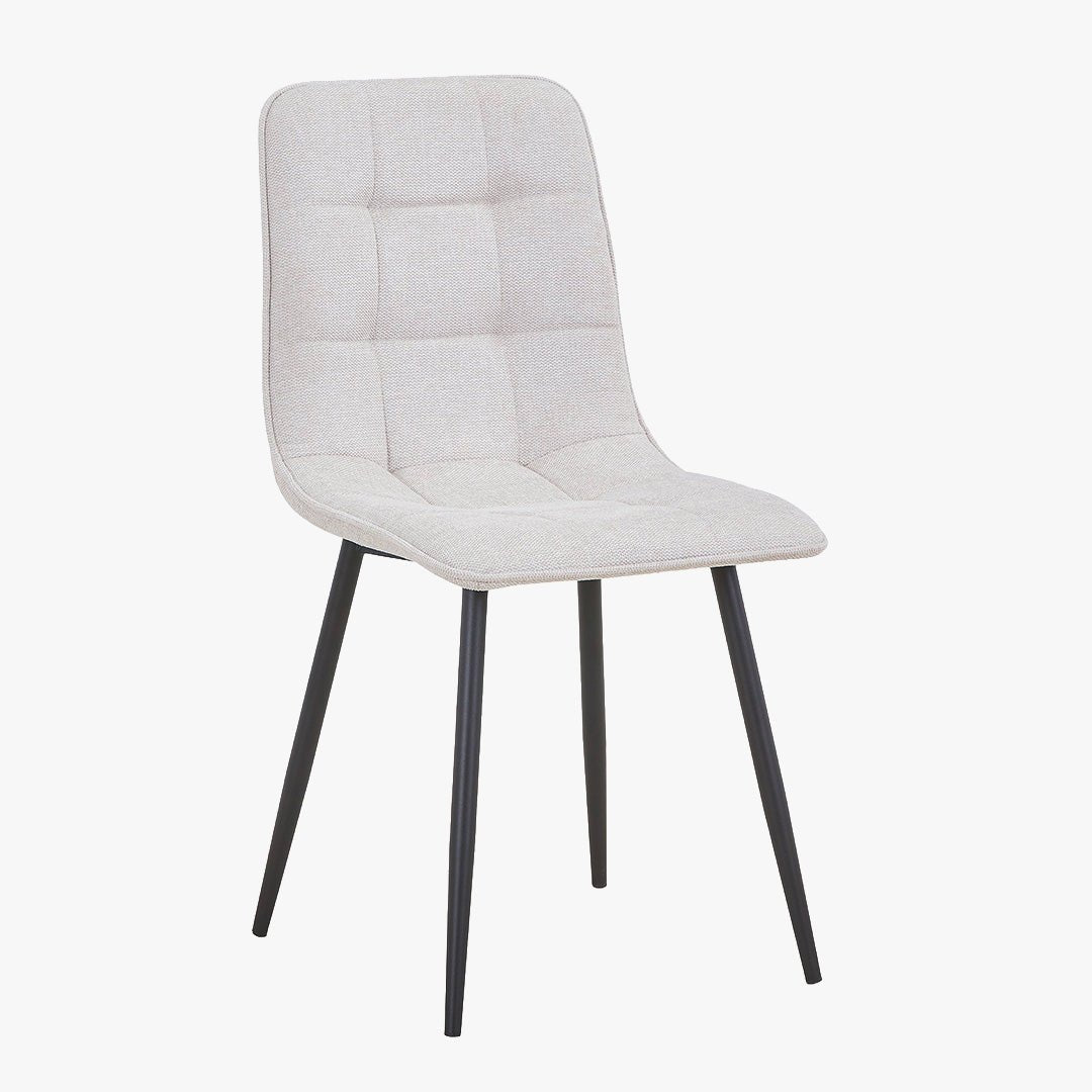 RANA Lot de 4 chaises en tissu blanc écru pieds en métal noir - Chaise de repas - Mobilier Deco