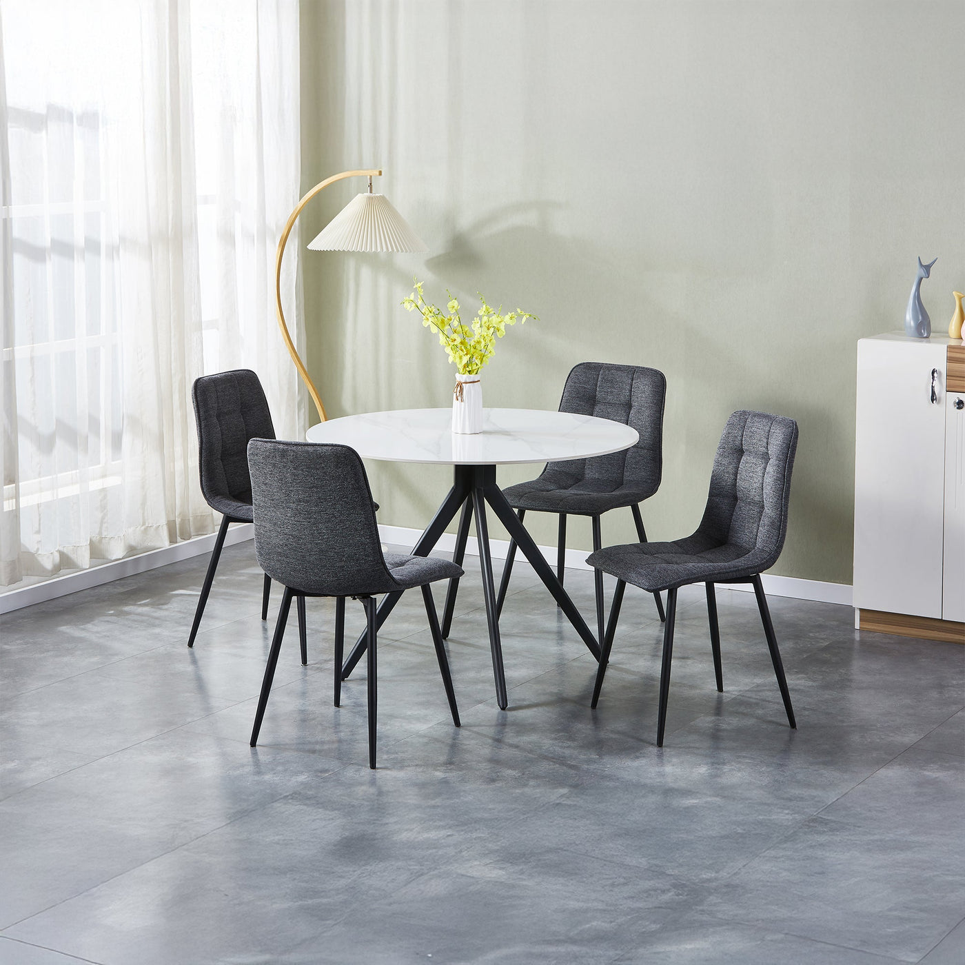 RANA Lot de 4 chaises en tissu gris foncé pieds en métal noir - Chaise de repas - Mobilier Deco