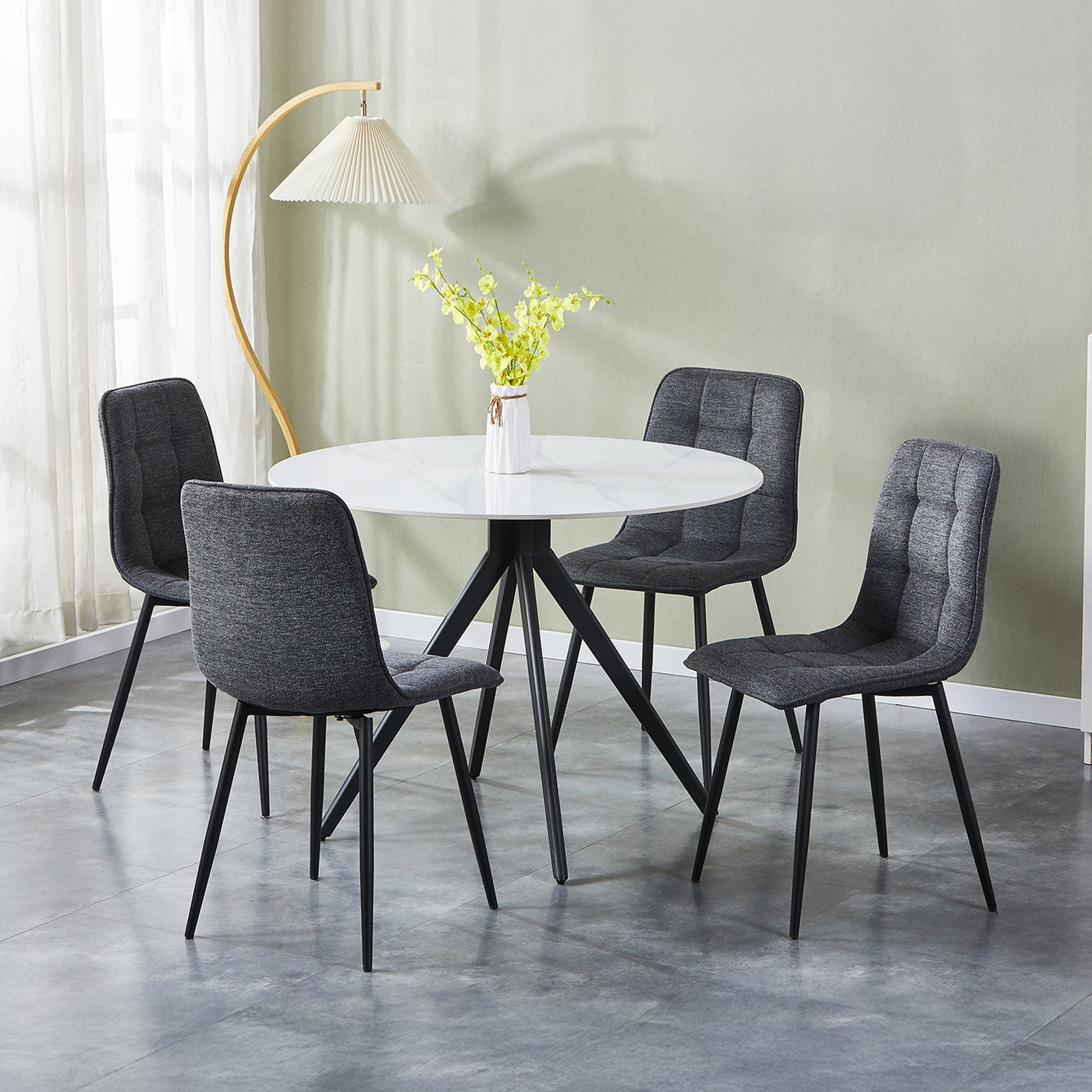 RANA Lot de 4 chaises en tissu gris foncé pieds en métal noir - Chaise de repas - Mobilier Deco