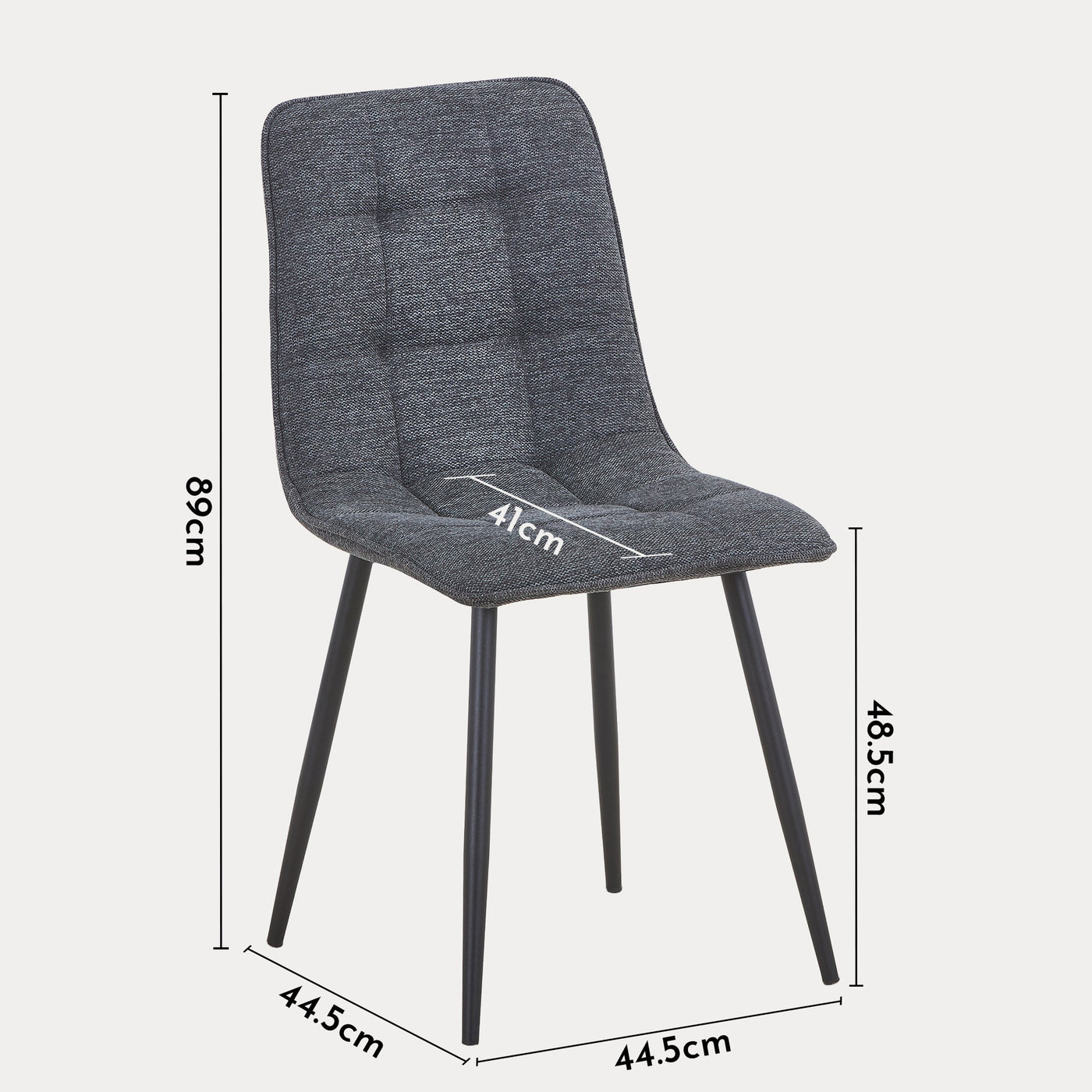 RANA Lot de 4 chaises en tissu gris foncé pieds en métal noir - Chaise de repas - Mobilier Deco