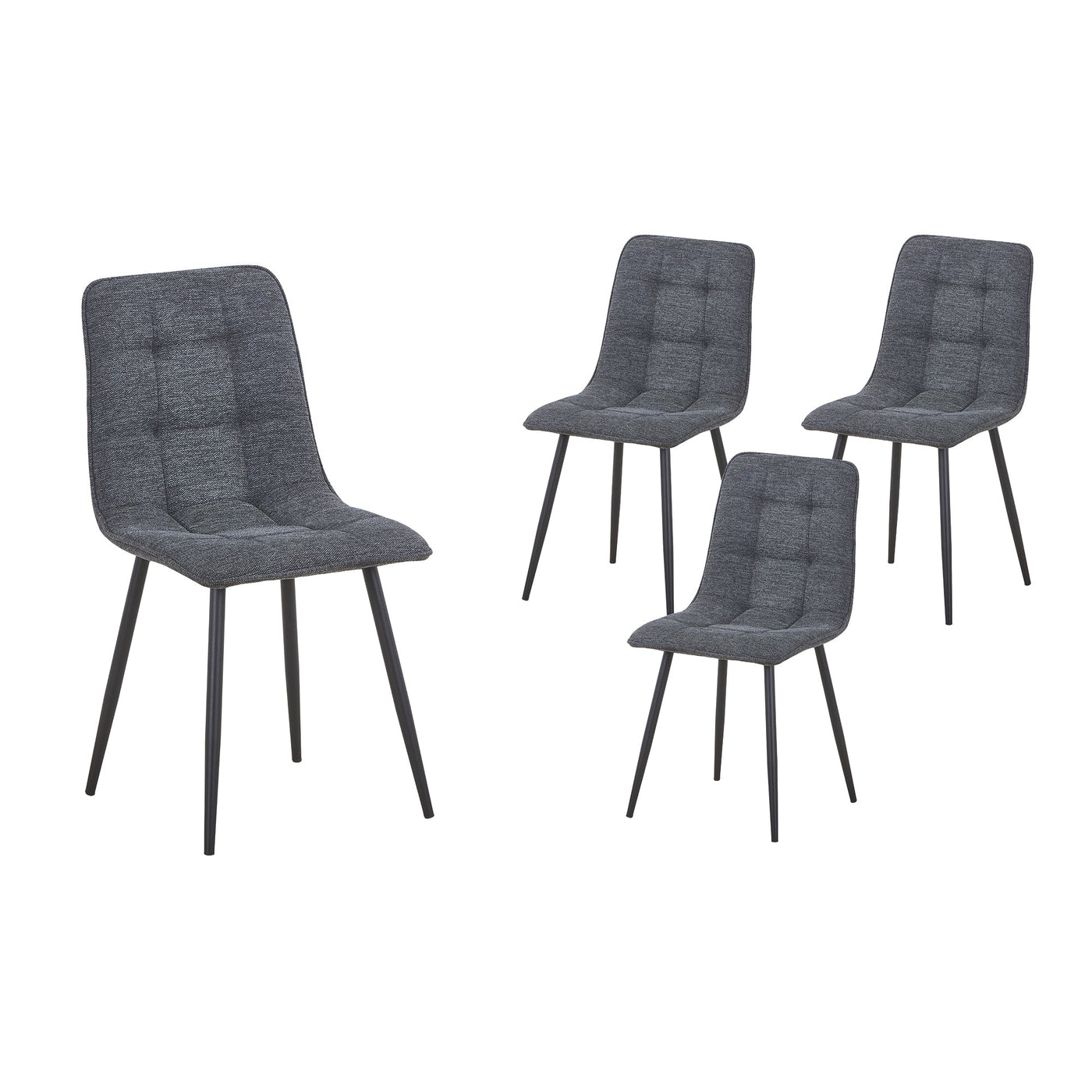 RANA Lot de 4 chaises en tissu gris foncé pieds en métal noir - Chaise de repas - Mobilier Deco