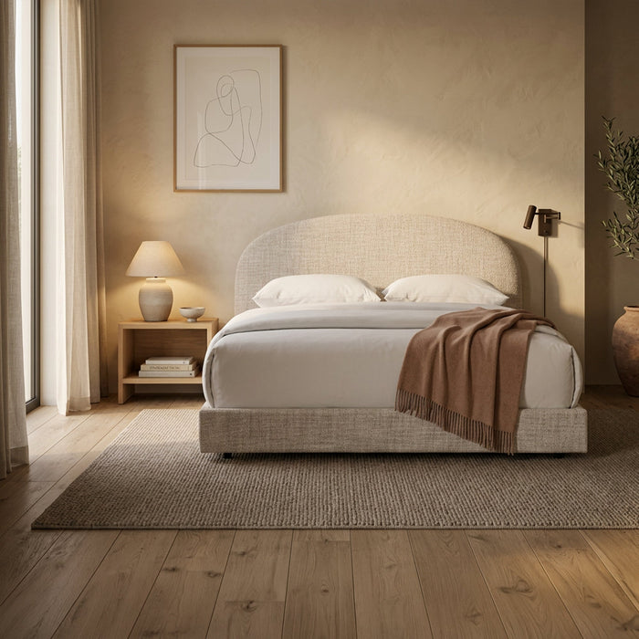 RANIA Lit double en tissu beige 140x190 cm – Lits Mobilier Deco