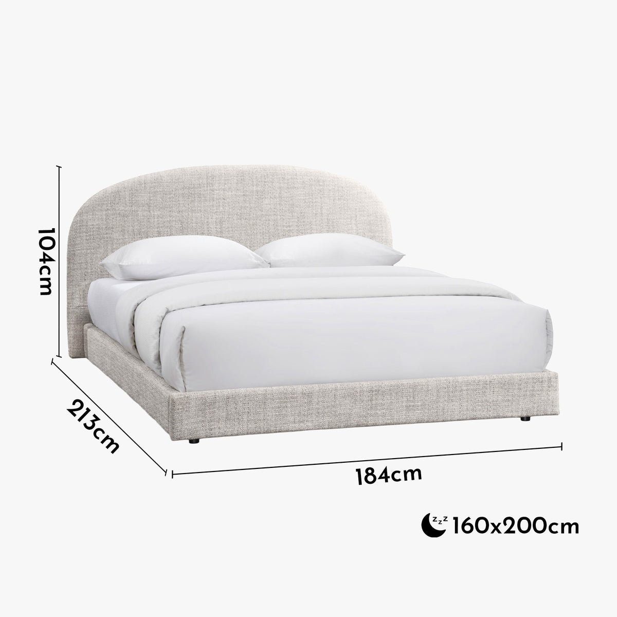 RANIA Lit double en tissu beige 160x200 cm - Lits - Mobilier Deco