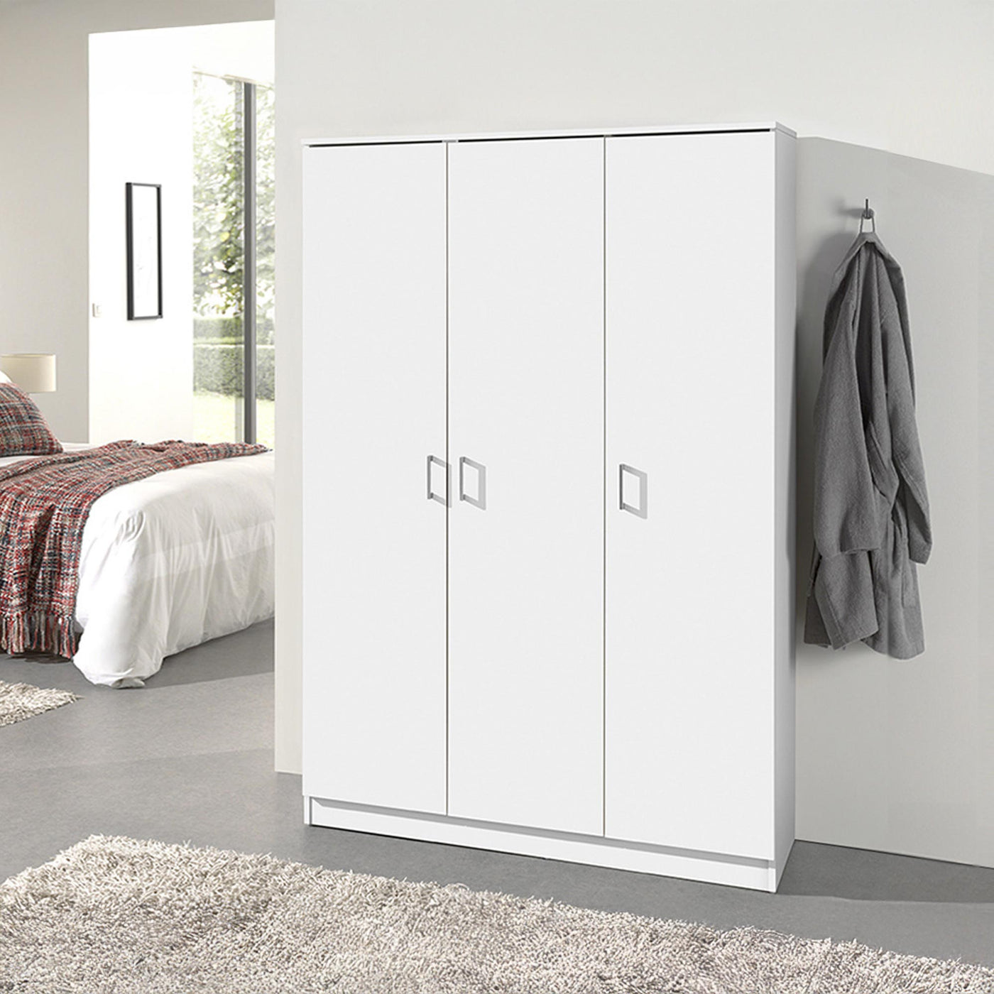 RAY XL Armoire 3 portes 4 étagères blanc - Armoire - Mobilier Deco