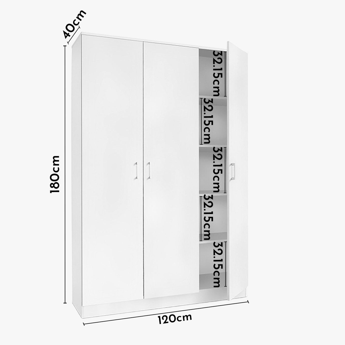 RAY XL Armoire 3 portes 4 étagères blanc - Armoire - Mobilier Deco