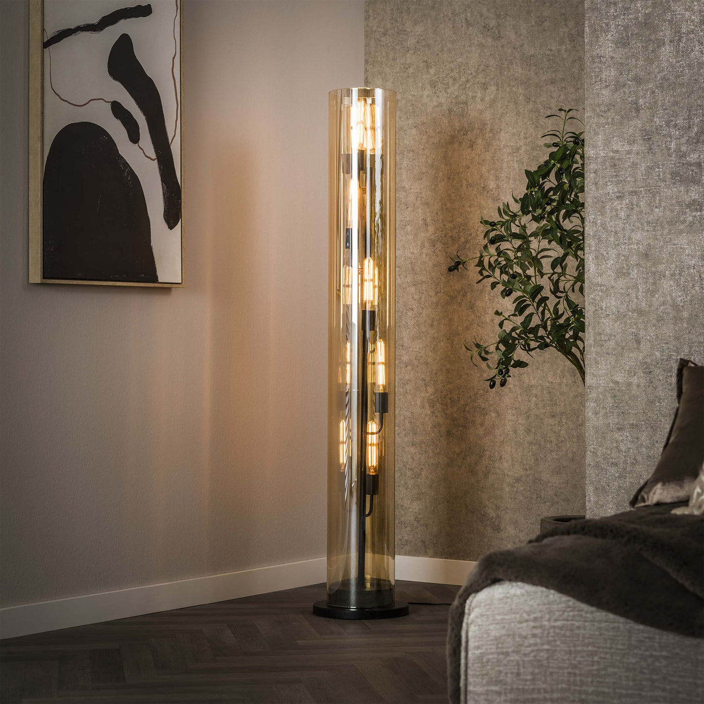 RENA Lampadaire en tube 5 lumières en verre et métal noir 27x150 cm - Luminaires - Mobilier Deco