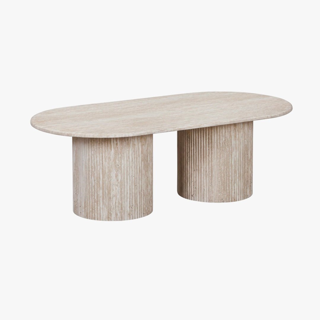 RINA Table basse ovale en granite couleur travertin 120 cm - Table basse - Mobilier Deco