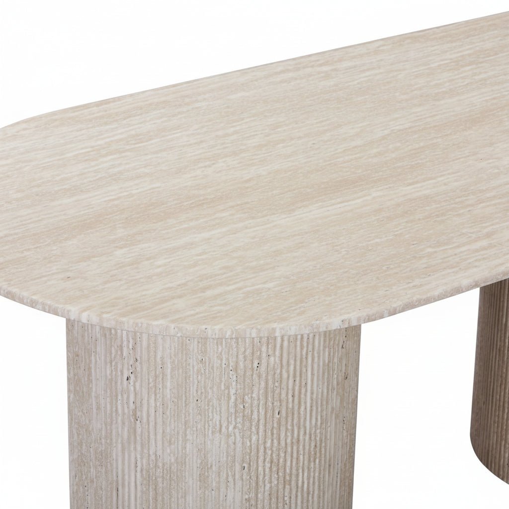RINA XL Table à manger ovale en granite couleur travertin 180 cm - Table à manger - Mobilier Deco