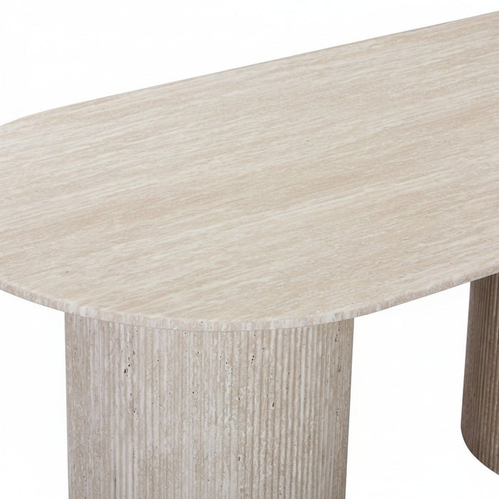 RINA XL Table à manger ovale en granite couleur travertin 180 cm