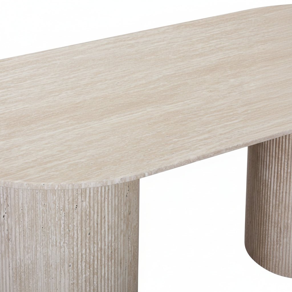 RINA XL Table à manger ovale en granite couleur travertin 180 cm - Table à manger - Mobilier Deco