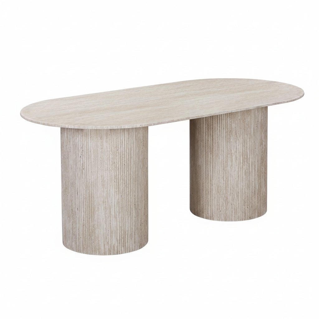 RINA XL Table à manger ovale en granite couleur travertin 180 cm - Table à manger - Mobilier Deco