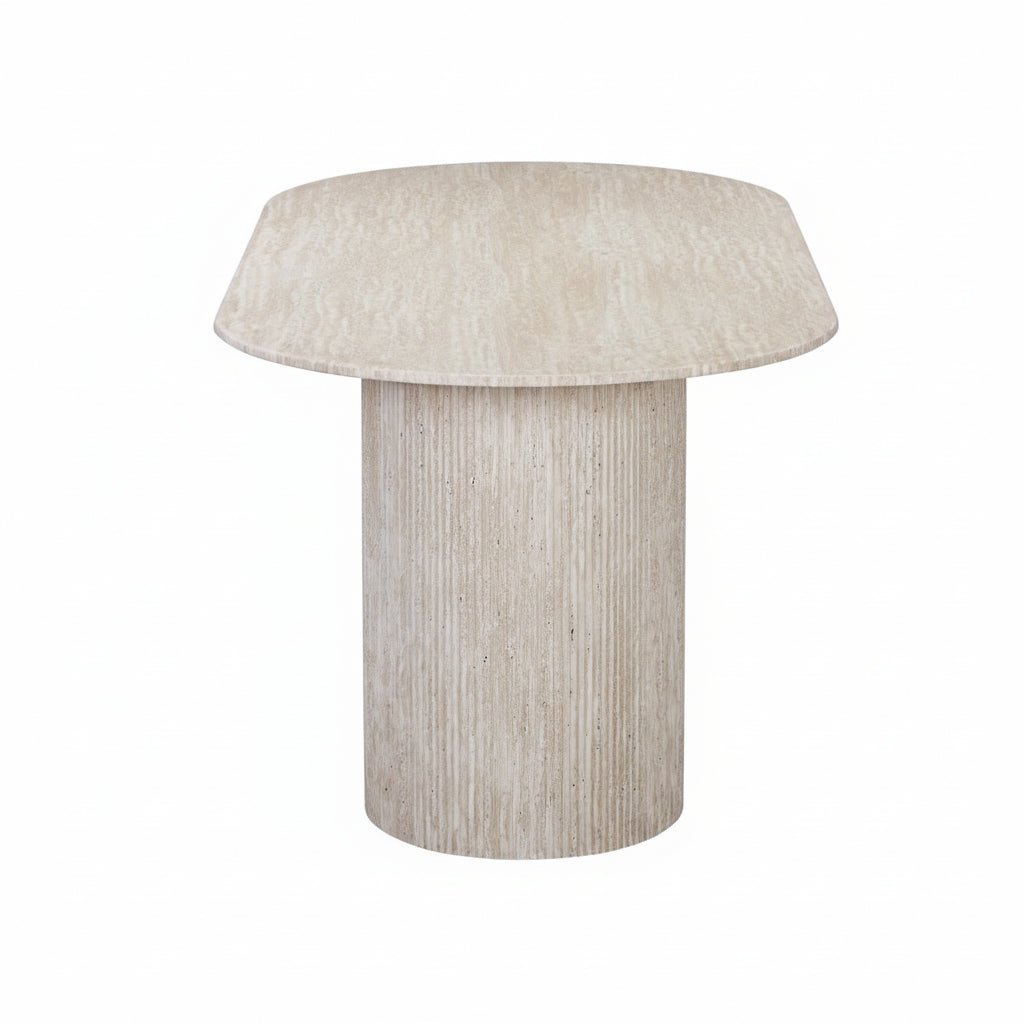 RINA XL Table à manger ovale en granite couleur travertin 180 cm - Table à manger - Mobilier Deco