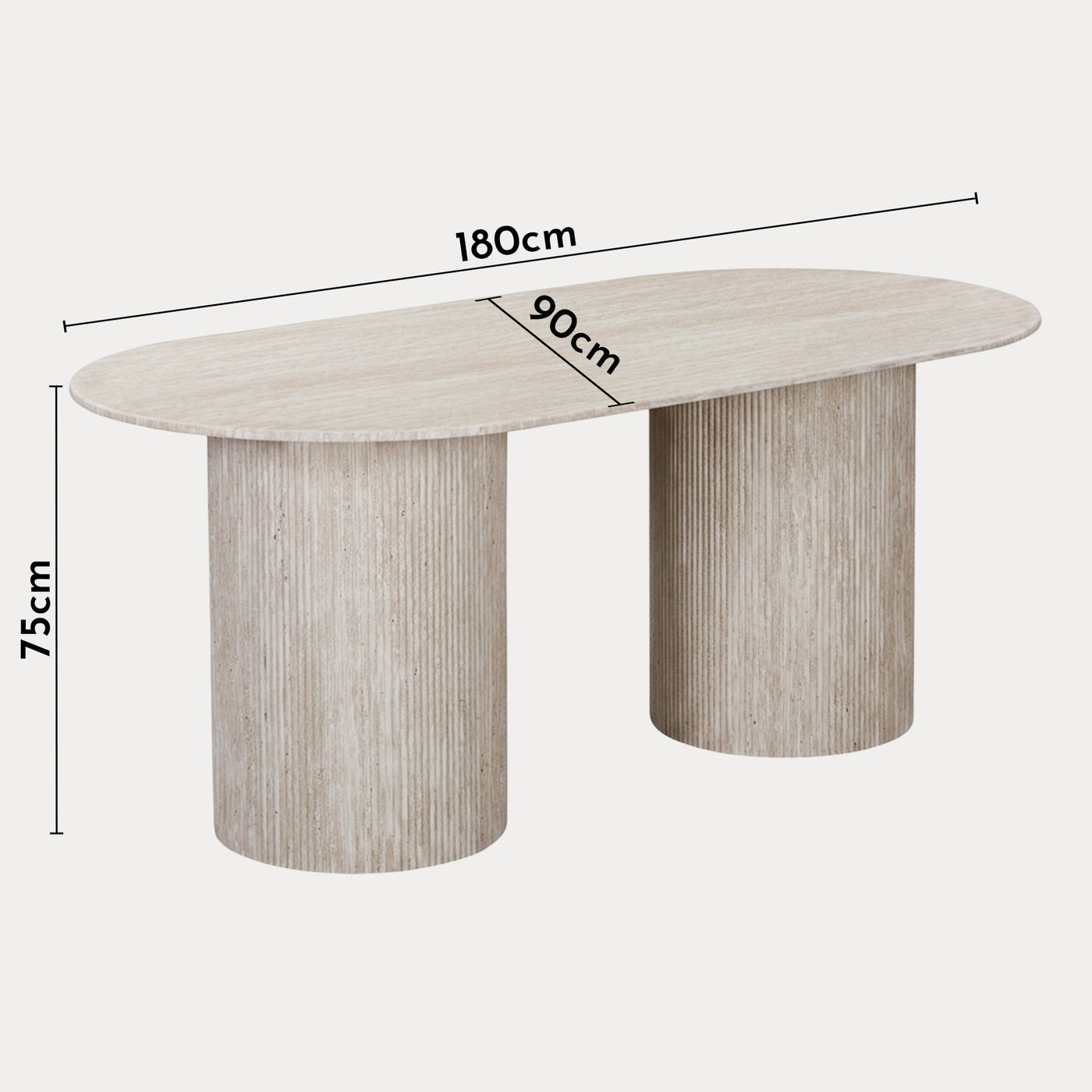 RINA XL Table à manger ovale en granite couleur travertin 180 cm - Table à manger - Mobilier Deco