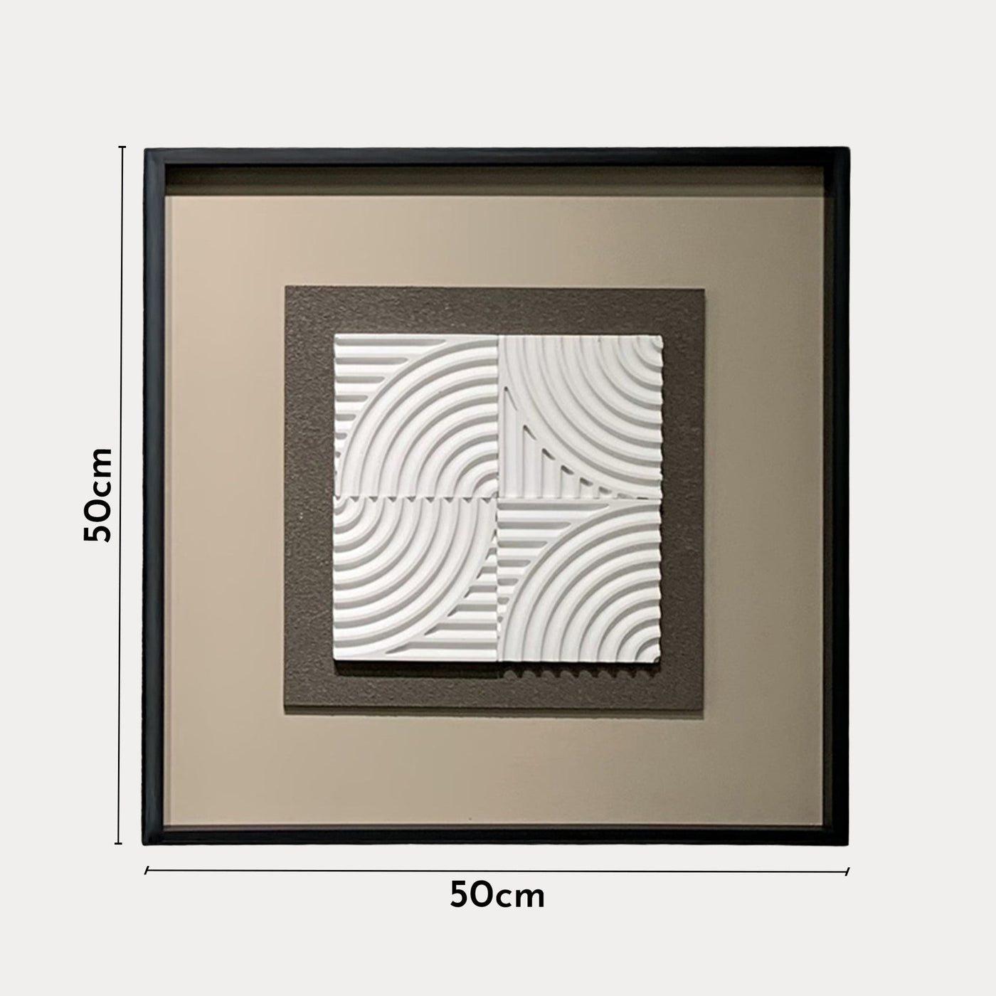 RIVANA Tableau peinture à l'huile beige relief carré cadre aluminium - 50x50 cm - Tableaux - Mobilier Deco