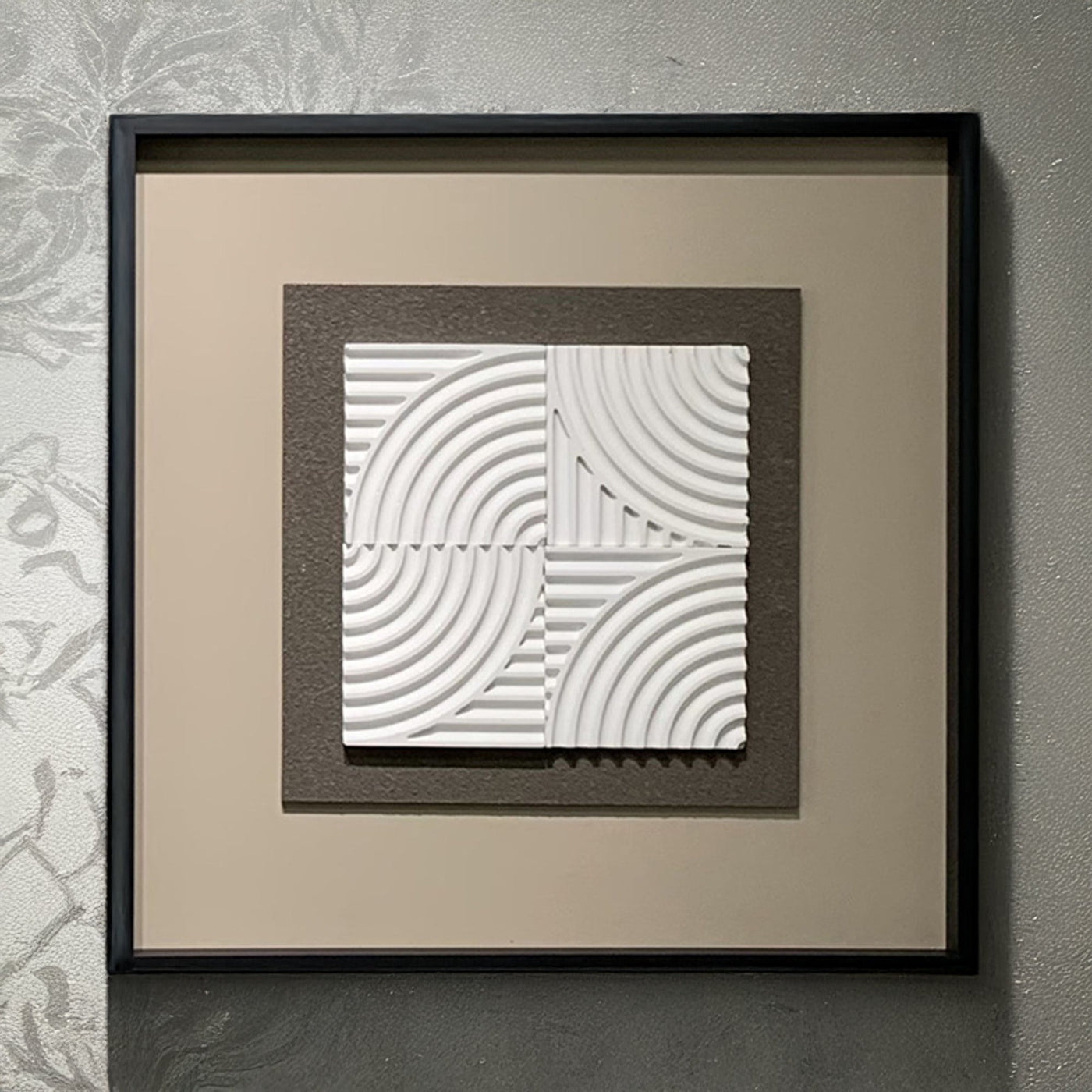 RIVANA Tableau peinture à l'huile beige relief carré cadre aluminium - 50x50 cm - Tableaux - Mobilier Deco