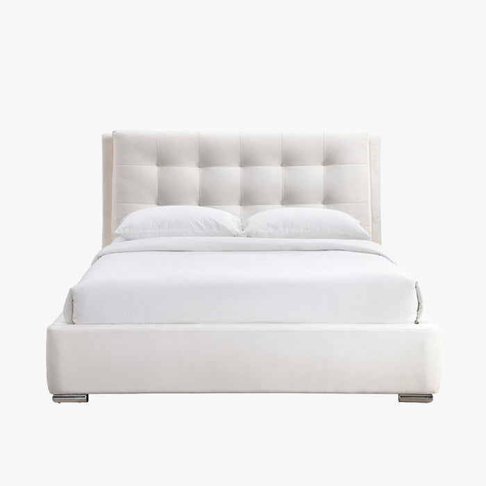 RODRIGO Lit double en tissu blanc écru avec 2 tiroirs 140x190 cm