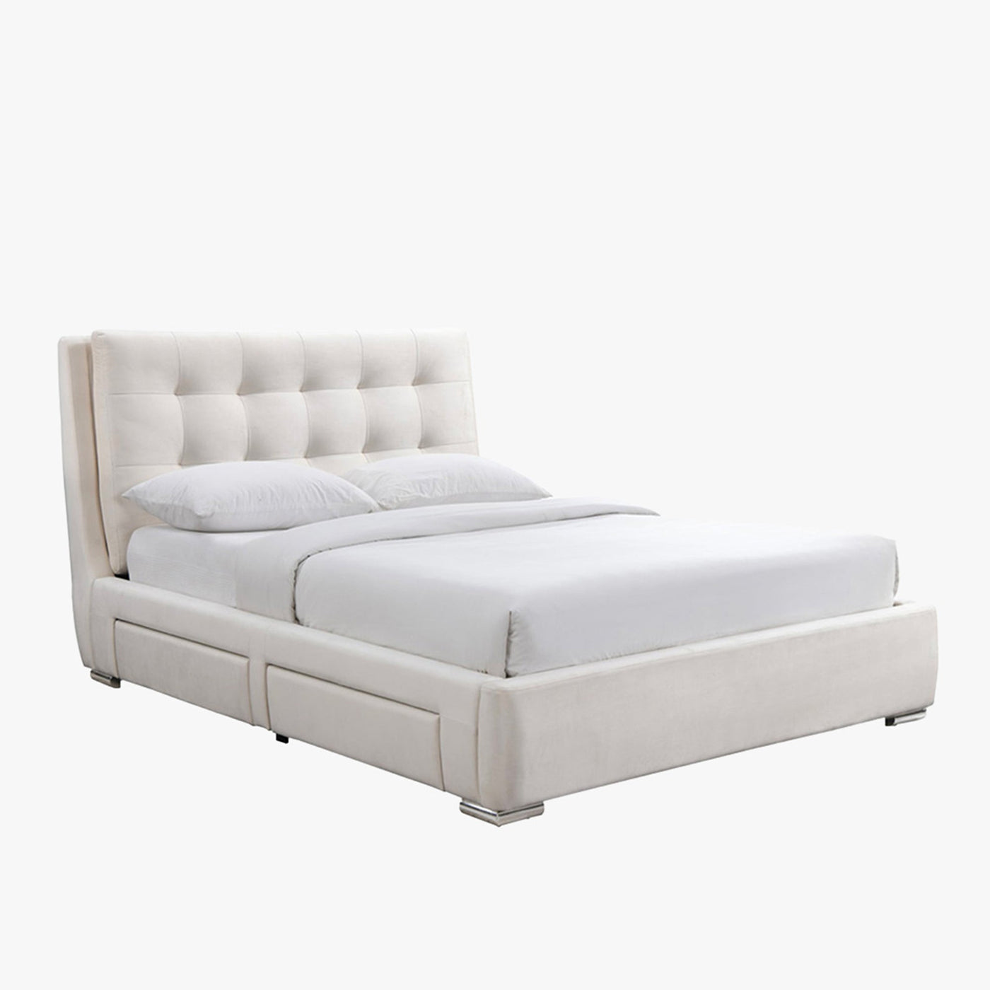RODRIGO Lit double en tissu blanc écru avec 2 tiroirs 140x190 cm - Lits - Mobilier Deco