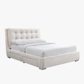 RODRIGO Lit double en tissu blanc écru avec 2 tiroirs 180x200 cm