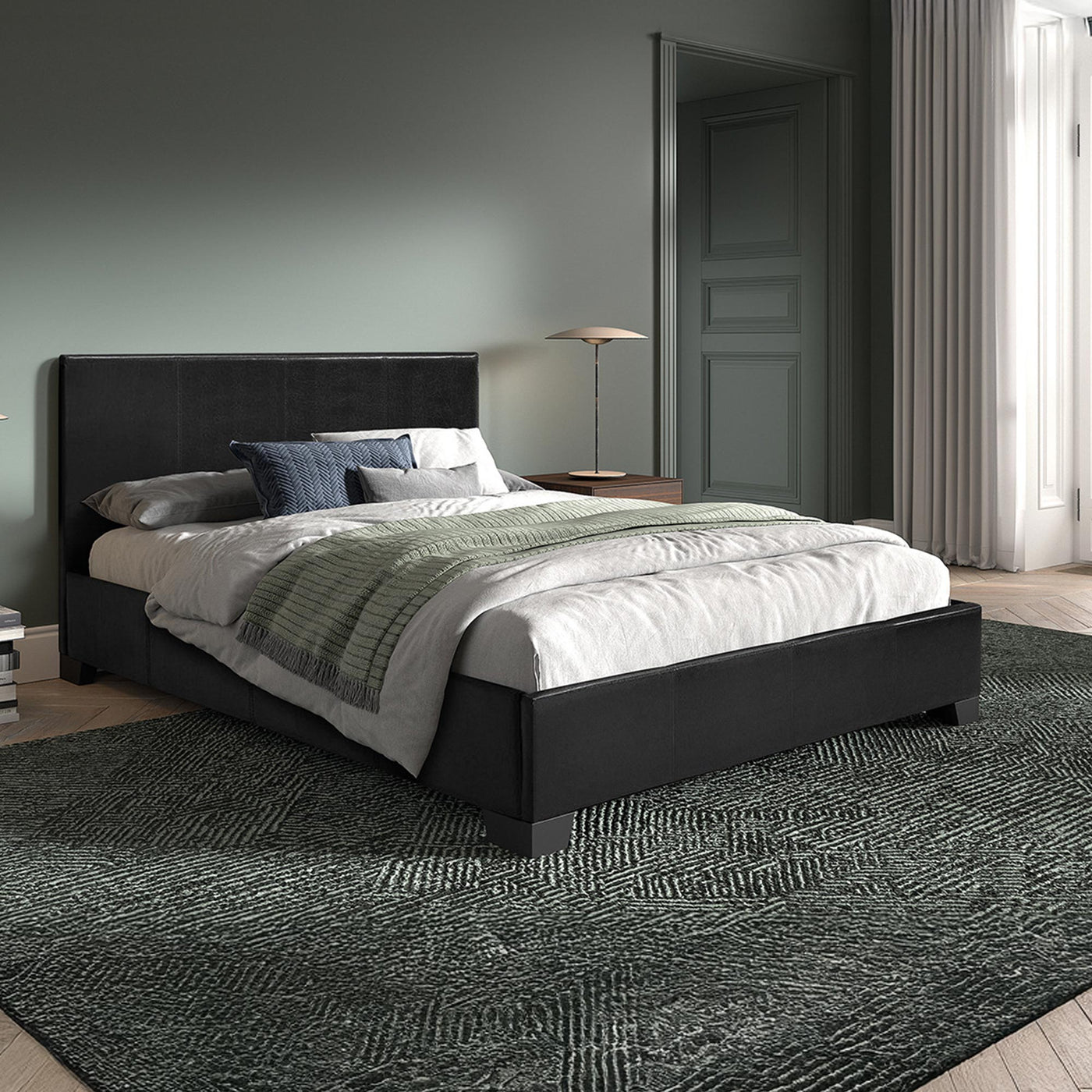 ROMA Lit double en simili cuir noir 140x200 cm - Lits - Mobilier Deco