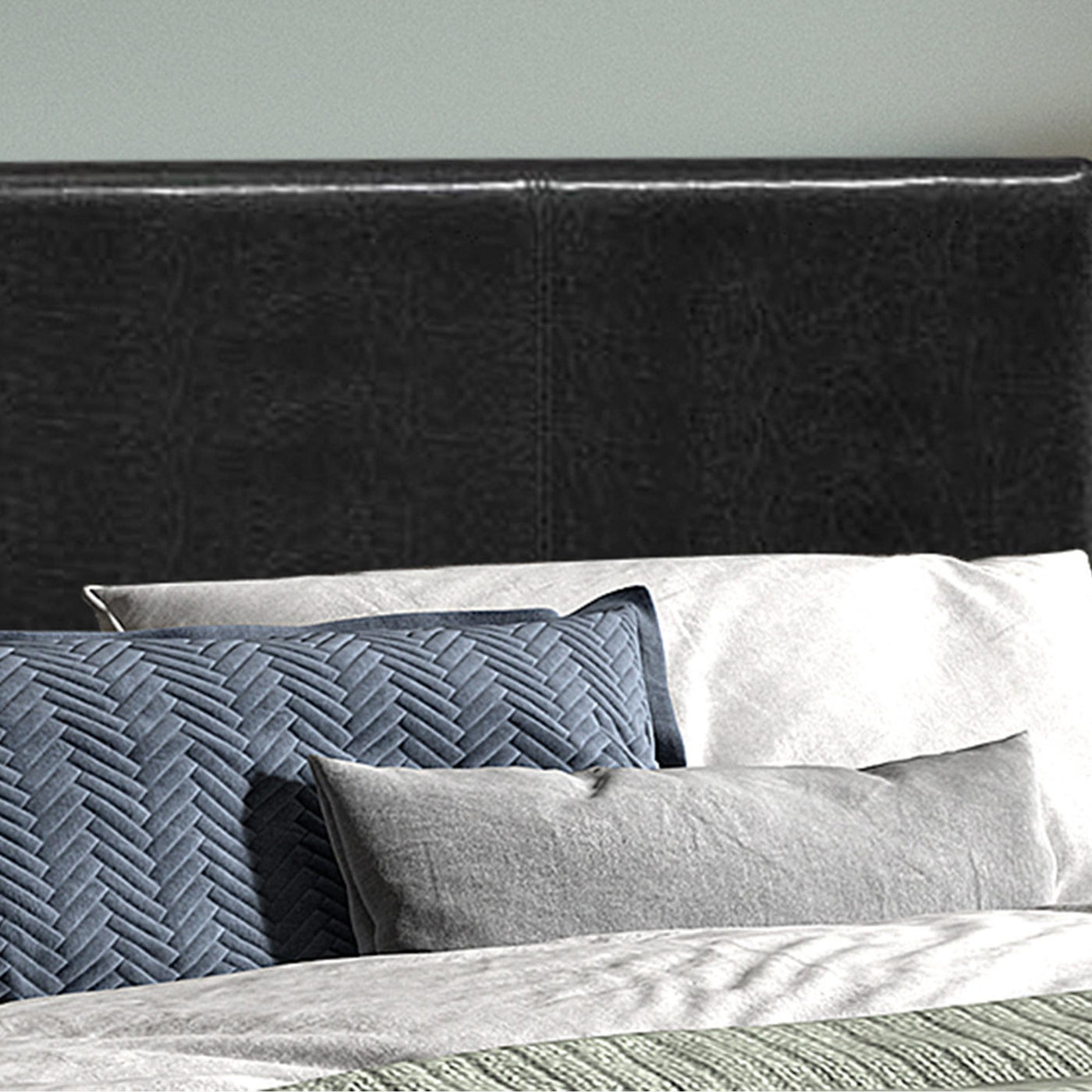 ROMA Lit double en simili cuir noir 140x200 cm - Lits - Mobilier Deco