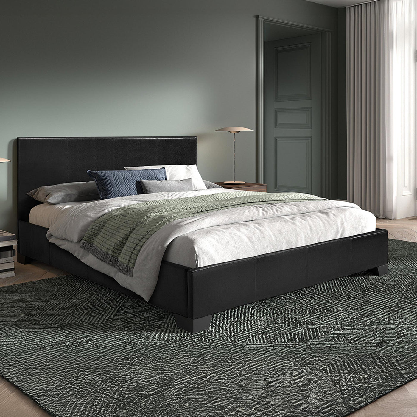 ROMA Lit double en simili cuir noir 160x200 cm - Lits - Mobilier Deco