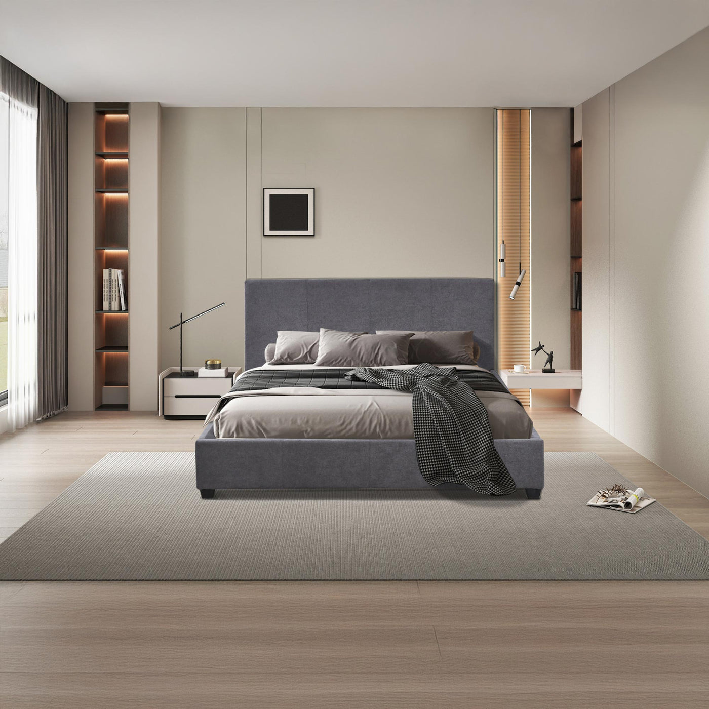 ROMA TISSU Lit double en tissu gris 160x200 cm - Lits - Mobilier Deco