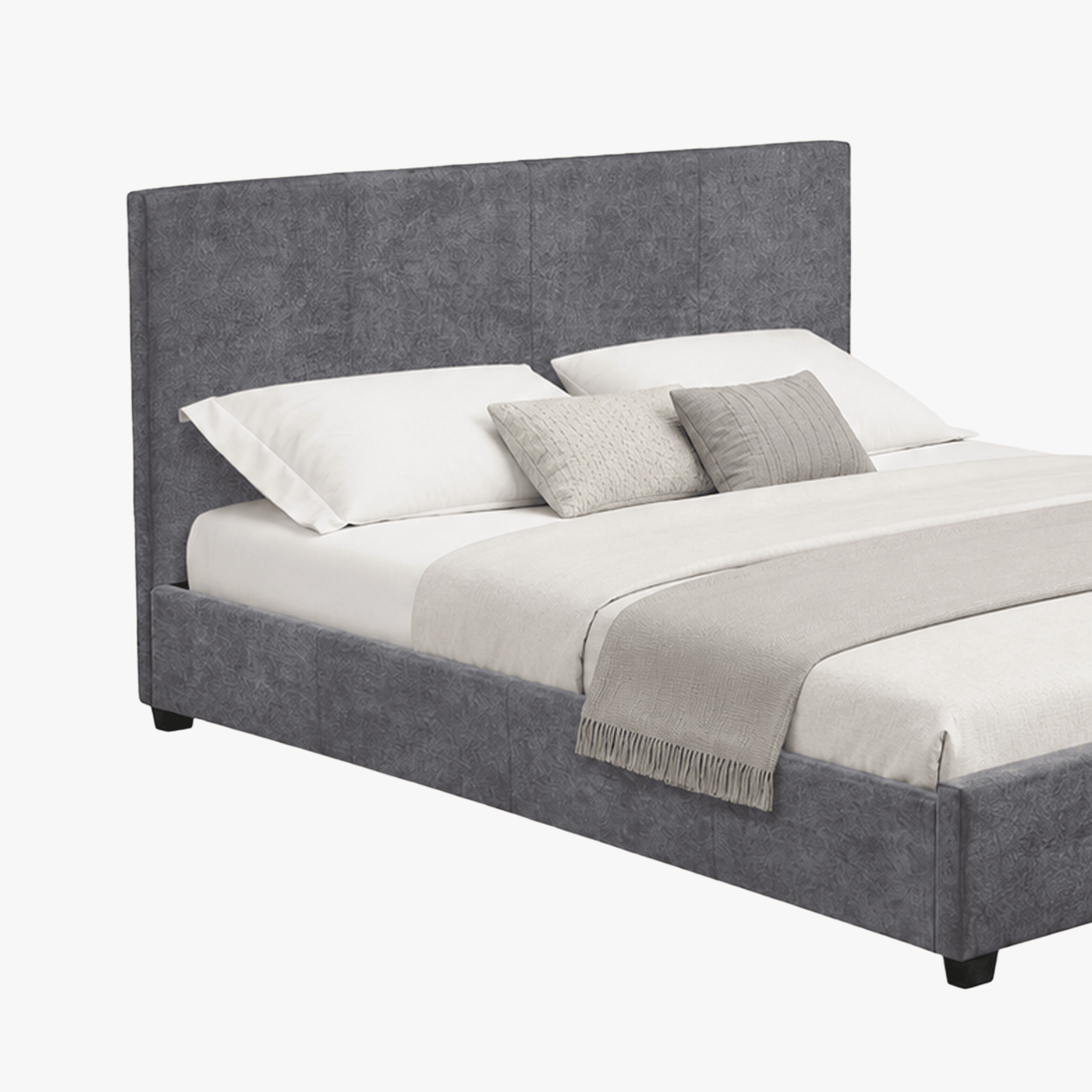 ROMA TISSU Lit double en tissu gris 160x200 cm - Lits - Mobilier Deco